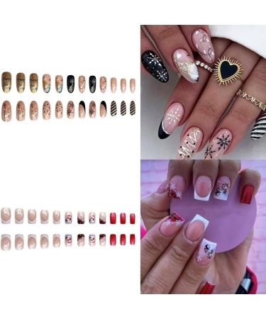 Christmas Press on Nails Almond Square Glues on Nails Full Cover Fake Nails Acrylic False Nails for Women Nail Designs - Buy Online on GoSupps.com