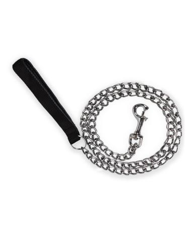 Petom dog leash strong metal chain line practice lines with PU leather and padded nylon handle training lines for small medium and large dogs (m: 0.3cm*120cm) silver width: 0.3 cm Length: 120 cm
