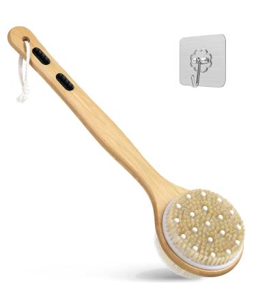Dual-Sided Long Handle Shower Brush with Soft and Stiff Bristles Tukuos Back Scrubber Exfoliating Body Scrubber for Wet or Dry Brushing Bath Shower Body Brush