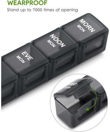Large 7-Day Pill Organizer - Barhon Weekly Pill Box for Travel - 4 Times a Day, Portable & Durable - Black - Buy Online on GoSupps.com