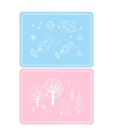 Set of 2 Silicone Place Mats for Children Non-Slip Washable Placemats Heat-Resistant Placemats 40 x 30 cm Space and Jungle 2 Pieces Space + Jungle