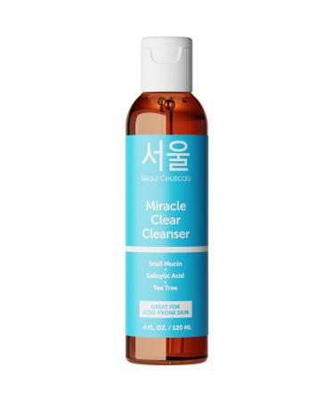 SeoulCeuticals Korean Acne Snail Cleanser Face Wash - Snail Mucin Salicylic Acid & Tea Tree Acne Treatment for Sensitive Skin & K Beauty Glow 4oz