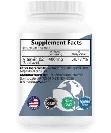 Bio-Innovations Pharmacal Pure B2-400 Riboflavin Capsules (120 Vegan) - Supports Nervous System Health, Boosts Energy & Metabolism - Buy Online on GoSupps.com