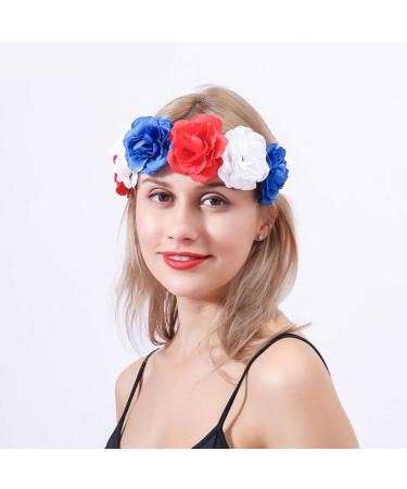 minkissy Rose Flower Headband Day of the Dead Headpiece Wedding Festival Headband for Christmas Halloween (Red White Blue) - Buy Online on GoSupps.com