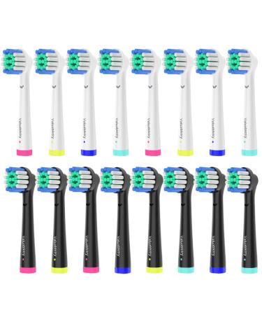 16 Pack Precision Replacement Brush Heads Compatible with Oral B Braun Electric Toothbrush. 8pcs White and 8pcs Black