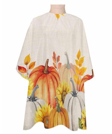 White Orange Pumpkin Barber Cape - Salon Hair Cutting Cape for Women Men Kids Adults Thanksgiving Vintage Autumn Sunflower Haircut Cape with Adjustable Elastic Neckline Hairdressing Stylist Accessory 1 piece 55x63 Inch Orange Beige