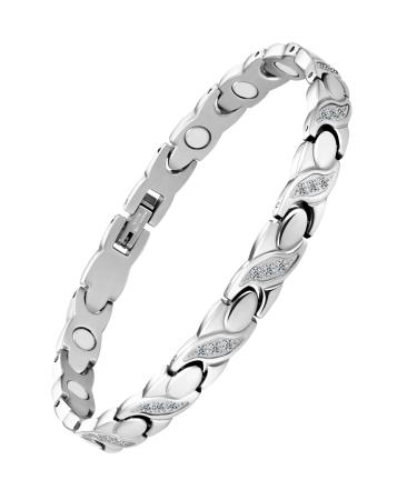 Jeracol Titanium Steel Magnetic Bracelet for Women Adjustable Length Crystals Design Magnetic Wristband with Strong Magnets for Women with Sizing Tool & Jewelry Gift Box silver crystal - Buy Online on GoSupps.com