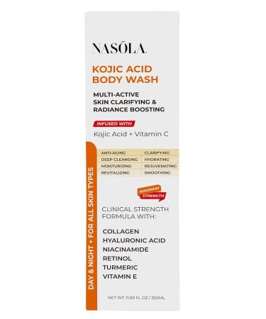 Nasola Kojic Acid Body Wash Turmeric & Vitamin C Brightening Cleanser Moisturizing Exfoliating Shower Gel for Women & Men 11.8 fl oz - Buy Online on GoSupps.com