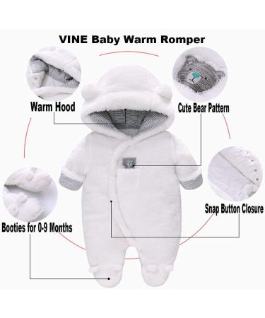 Baby Winter Snowsuit Romper with Hood | Boy & Girl One-Piece Outerwear Set | Thick & Warm | White | 3-6 Months - Buy Online on GoSupps.com