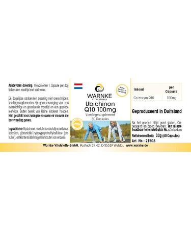 Coenzyme Q10 100mg - High Dose Ubiquinone Capsules - Vegan | 60 Ct | Warnke Vitalstoffe - German Pharmacy Quality - Buy Online on GoSupps.com