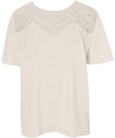 Ganfancp Women's Lace Patchwork Loose Fit Tee Top - Beige-71 Large - Buy Online on GoSupps.com