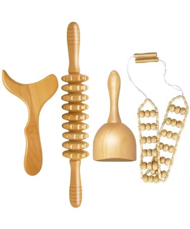 4 pieces of maderotherapy set massage roller wood anti -cellulite massage device lymphatic drainage massage gua Sha massage device set for neck legs back and body pain relief and relaxation