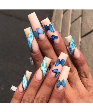 Blue Butterfly Nail Art Stickers Decals - 6 Sheets Self Adhesive Manicure Tips for Women and Girls - Buy Online on GoSupps.com