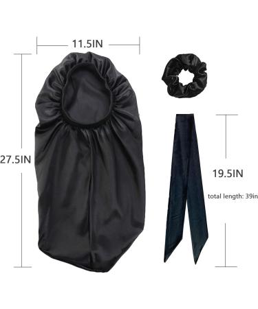 WUBAYI Silk Bonnet Hair Wrap for Sleeping - Satin Sleep Cap for Women and Girls with Wide Elastic Band - Soft Hair Bonnet for Curly Hair - Black - Buy Online on GoSupps.com