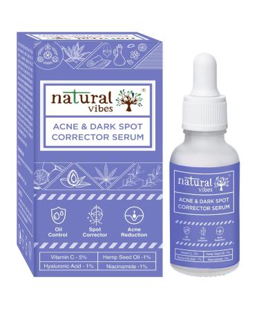 Natural Vibes Acne & Dark Spot Corrector Face Serum | Vitamin C | Bright Glow | Niacinamide | Hyaluronic Acid | Men & Women | All skin types & Sensitive Skin | 30 ml