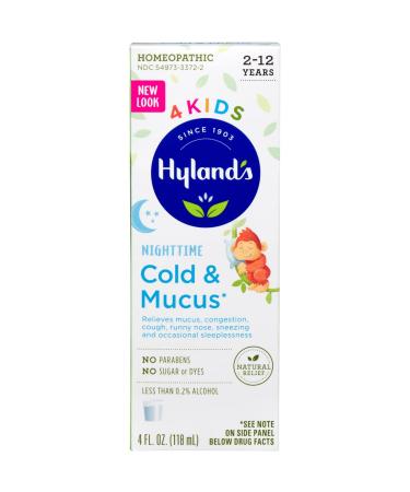 Cold Medicine for Kids Ages 2+ by Hyland's, Nighttime Cold 'n Mucus Relief Liquid, Natural Relief of Mucus & Congestion, Runny Nose, Cough, 4 Ounces Night Single Pack