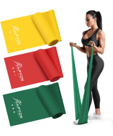 Resistance Bands, Exercise Bands, Physical Therapy Bands for Strength Training, Yoga, Pilates, Stretching, Non-Latex Elastic Band with Different Strengths, Workout Bands for Home Gym Red/Yellow/Green