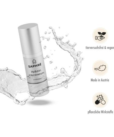 Saphr Hyaluron Intensive serum short and long chain moisture booster hyaluronic acid panthenol and xylitol for dry and mature skin 30 ml vegan - Buy Online on GoSupps.com