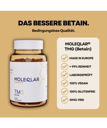 Moleqlar TMG Betaine Capsules - 60 Vegan Premium 500mg - High-Purity Trimethylglycine - Made in Europe - International Shipping Available - Buy Online on GoSupps.com