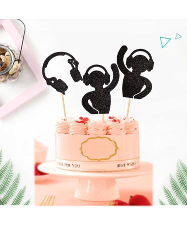 BoningNEW 24PCS DJ Earphone Disco Cupcake Topper for Music Theme Party Birthday Party Wedding Baby Shower Party Black Glitter Cake Decorations Picks Supplies - Buy Online on GoSupps.com