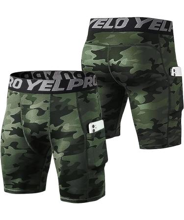 Lixada Men's Performance Sports Baselayer Shorts - Cool Dry Tights for Active Workouts - Large Black & Black Camouflage & Green Camouflage - Buy Online on GoSupps.com