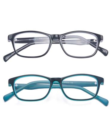 ALWAYSUV 2 Pack Boys Girls Blue Light Blocking Glasses Square Eyeglasses Anti Blue Ray Computer Game Glasses for Kids (Blue+Black)