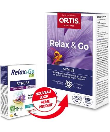 Ortis - Relax & Go 30 Tablets - Food Supplement to resist stress and fight fatigue - Maintains good mood and vitality - 100% natural based on Saffron and Ginseng - Buy Online on GoSupps.com