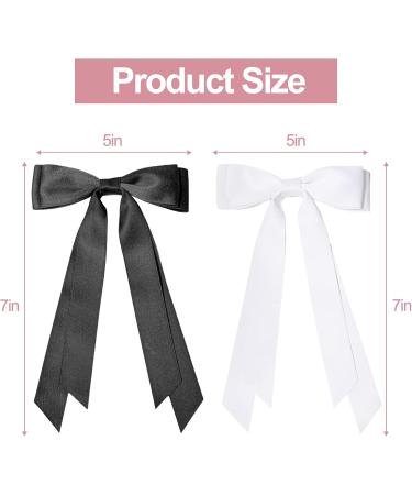 Xumann Hair Bows Clip Black White Hair Bow with Long Silky Satin French Hair Bows for Women - Buy Online on GoSupps.com