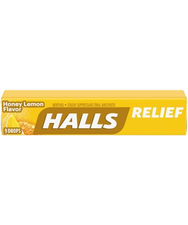 Halls Mentho-Lyptus Menthol Cough Suppressant/Oral Anesthetic Drops Honey-Lemon 9-Count Packages (Pack of 20)