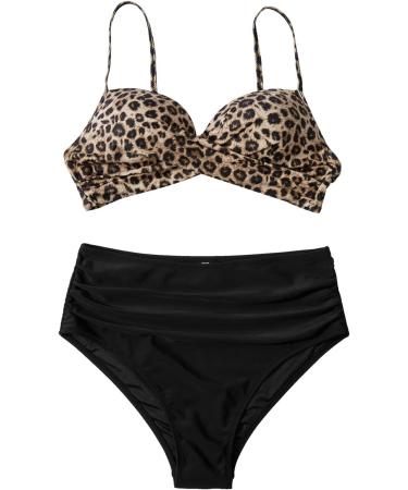 Swimming Costume Women Racerback Tummy Control Bikini Sets Padded V Cross Two Piece Swimsuit Bathing Suit with Cheeky Thong Basic Swimwear Swimming Costume 5985-mgkdg-b-coffee S - Buy Online on GoSupps.com