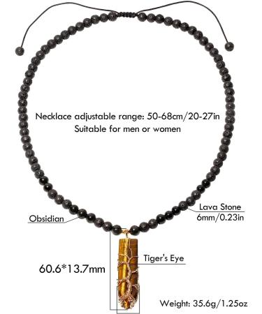 Spiritual Lava Stone & Obsidian Beaded Necklace with Tiger's Eye Tree of Life Pendant - Reiki Relaxation Gifts for Women - Buy Online on GoSupps.com