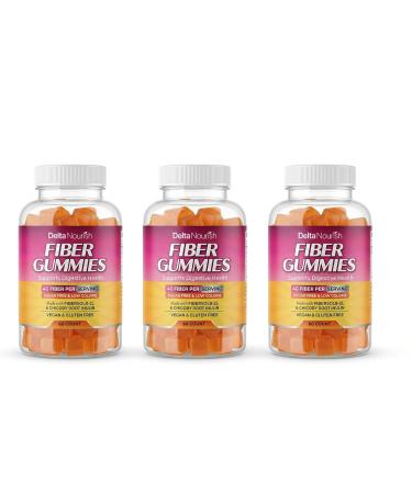Delta nourish Fiber Gummies for Digestive Health and Regularity Support - 4g Fiber Per Serving with Fibersol-2L Low Calorie Supplement - Non GMO Gluten and Sugar Free Gummies - 60 Count Pack of 3