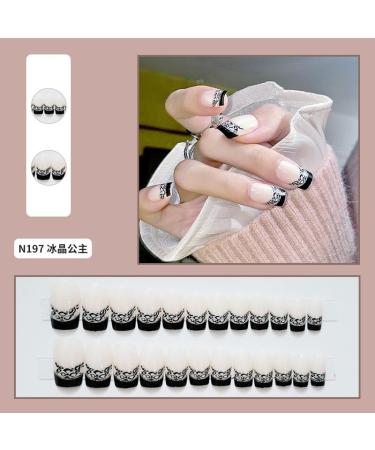 24Pcs/Set Black Glitter French Short Fake Nails Acrylic Fake Nails Full Cover Nails Tips Artificial Finger Manicure Press on nails for Women and Girls - Buy Online on GoSupps.com