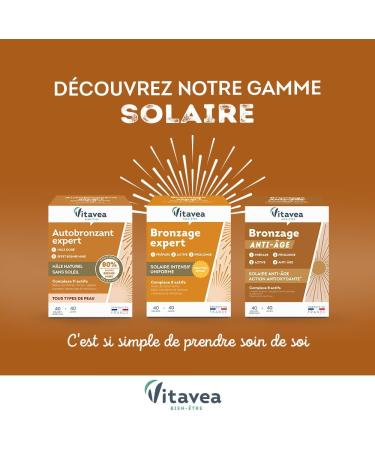 VITAVEA BIEN-ETRE - Self-tanning Expert Food Supplement - Natural Golden Tan and Luminous Complexion Without Exposure to the Sun - 40 Vegetable Capsules - 40 days of treatment - Made in France - Buy Online on GoSupps.com