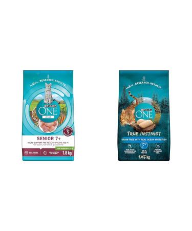 Purina ONE 7+ Senior Dry Cat Food 1.8 kg & True Instinct Grain Free Natural Dry Cat Food with Real Ocean Whitefish 1.45 kg Pet Food + Dry Cat Food 1.45 kg