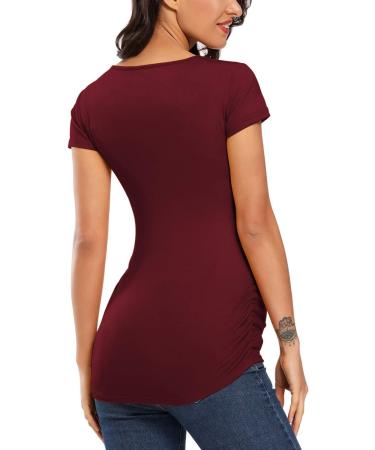 Love2Mi Women Maternity Breastfeeding Top | Long Sleeve V-Neck | Cute Maternity Clothes | Wine Red - Short Sleeve - Buy Online on GoSupps.com