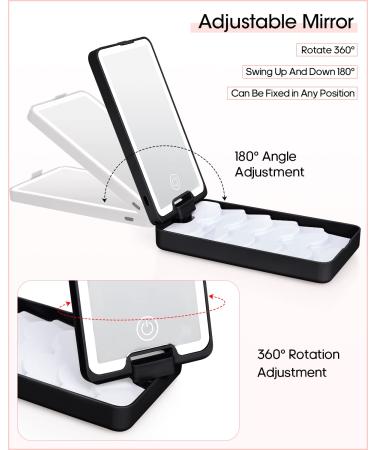 Buqikma Rechargeable Lighted Makeup Mirror Eyelash Case Organizer - Dimmable, 360 Rotation False Eyelash Storage Box (Black) - Buy Online on GoSupps.com