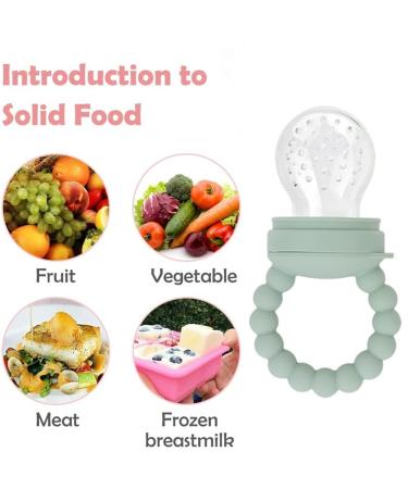 Baby Fruit Food Feeder Pacifier Teether for Babies 4 M+ Milk Frozen Set 2in1 Teether Toy Made of Soft Silicone Feeder for Infant Safely Self Feeding BPA-Free Grey-green - Buy Online on GoSupps.com