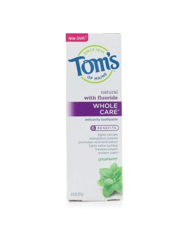 Tom's of Maine Whole Care Toothpaste with Fluoride Spearmint 4 oz (Pack of 6)