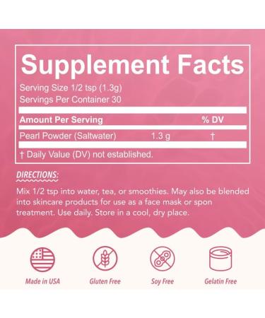 Akasha Superfoods Pearl Powder, Supports Collagen Production, Blend Into Drinks, Smoothies, or Skincare, Source of Calcium, Amino Acids, & Minerals, Gentle on Sensitive Skin, Gluten Free, 1.4 Oz - Buy Online on GoSupps.com