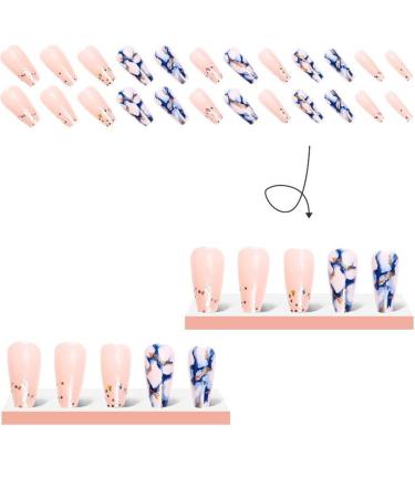 Shop Medium Length Coffin Press on Nails | Blue Marble & Sequin Designs | Glossy Acrylic Full Cover Nail Set for Women - 24 Pcs - Buy Online on GoSupps.com