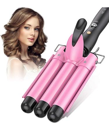 Hair Curler 3 Barrels Hair Waver Curling Iron Big Wave Hair Crimper Wand for Long Hair Electric Hair Crimpers Tongs with Two Speed Temp Control 25MM Pink Pink One Size