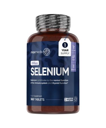 Selenium 200mcg - 365 Selenium Tablets (1 Year Supply) - Yeast Free Selenium Supplements - L-Selenomethionine - Natural Immune System & Thyroid Supplements - Hair and Nail Supplements for Women & Men