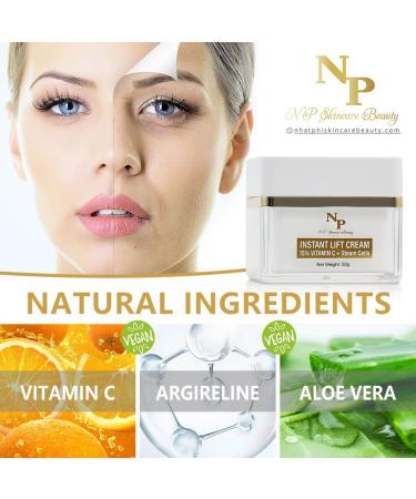 NP Skincare Instant Lift Cream - Vitamin C Argireline & Plant Stem Cells for Youthful Skin | Reduces Wrinkles Puffiness & Dark Circles - 50g - Buy Online on GoSupps.com