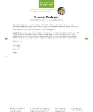 Sanct Bernhard Tea Tree Oil Mouthwash - 200 ml (2 x 100 ml) | Natural Spearmint Sage & Rosemary Oil - Buy Online on GoSupps.com