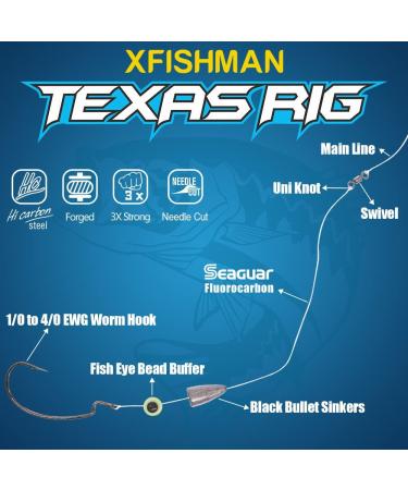 Texas Rig Bass Fishing Leaders Kit - 3/0 Hooks, 1/4 oz Weights - 5pcs - Buy Online on GoSupps.com
