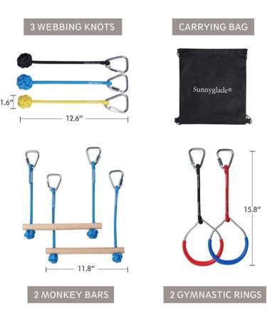 Sunnyglade 40ft Ninja Line Hanging Obstacle Course for Kids | Slackers Ninja Line Kit with Bars, Fists, Rings | Ninja Slackline Accessories - Buy Online on GoSupps.com