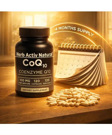 Herb Activ Natural CoQ10 100 mg - Coenzyme Q10 Dietary Supplement - 120 Capsules One Per Day - Vegetarian Capsules for Daily Heart & Energy Support - Buy Online on GoSupps.com