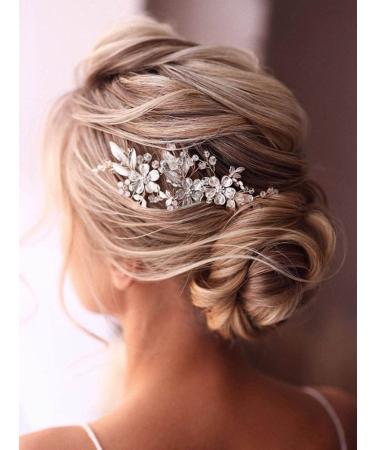Edary Bridal Crystal Wedding Hair Comb Flower Bridal Hair Accessories Leaf Wedding Side Comb Hairpiece for Women and Girls (2 Pack)
