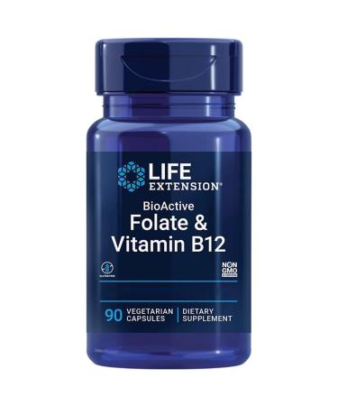 Life Extension Bioactive Folate & Vitamin B12 High Dosed 90 Vegan Vegetarian Gluten Free Soy Free Non-GMO